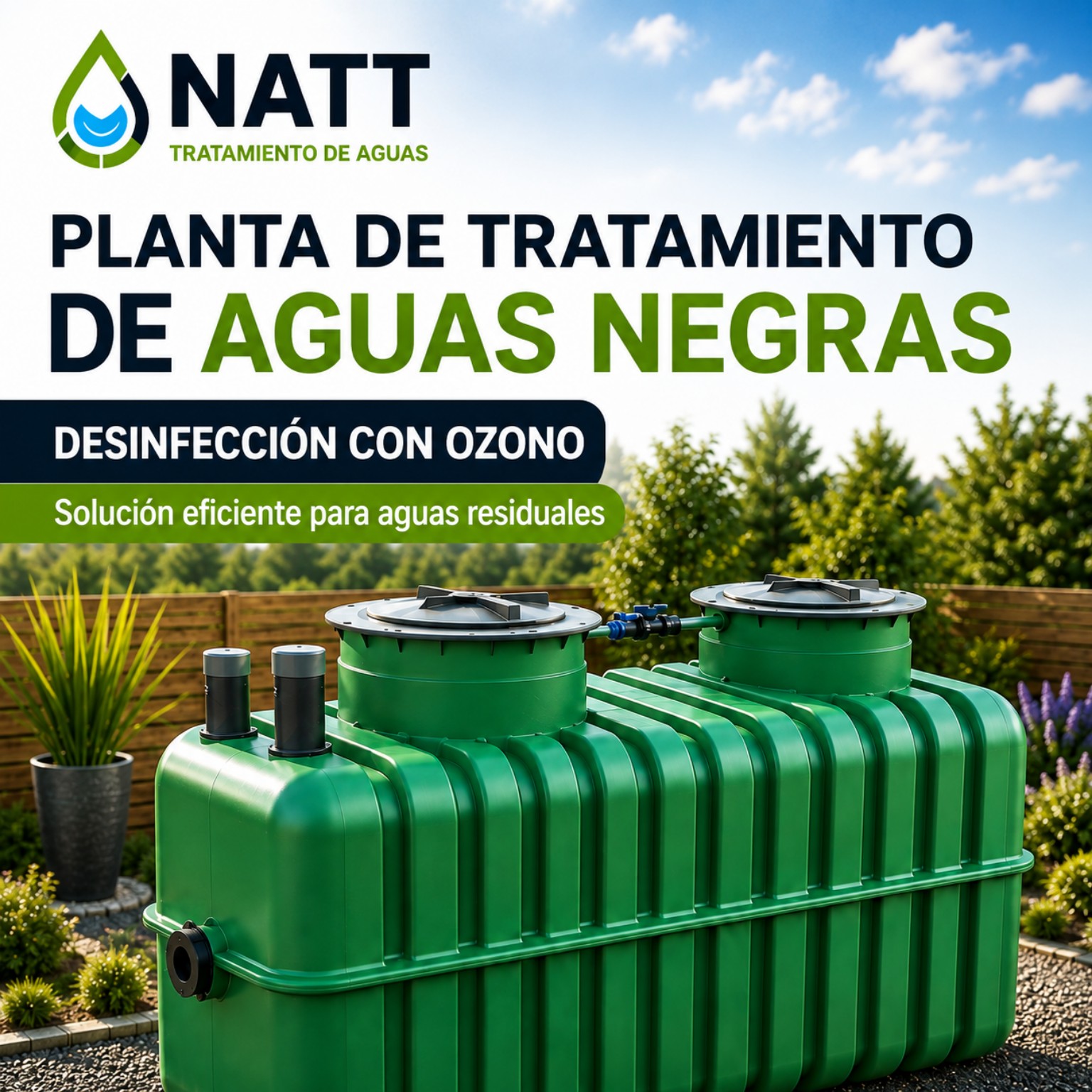 Planta de tratamiento de aguas negras NATT con desinfección mediante ozono