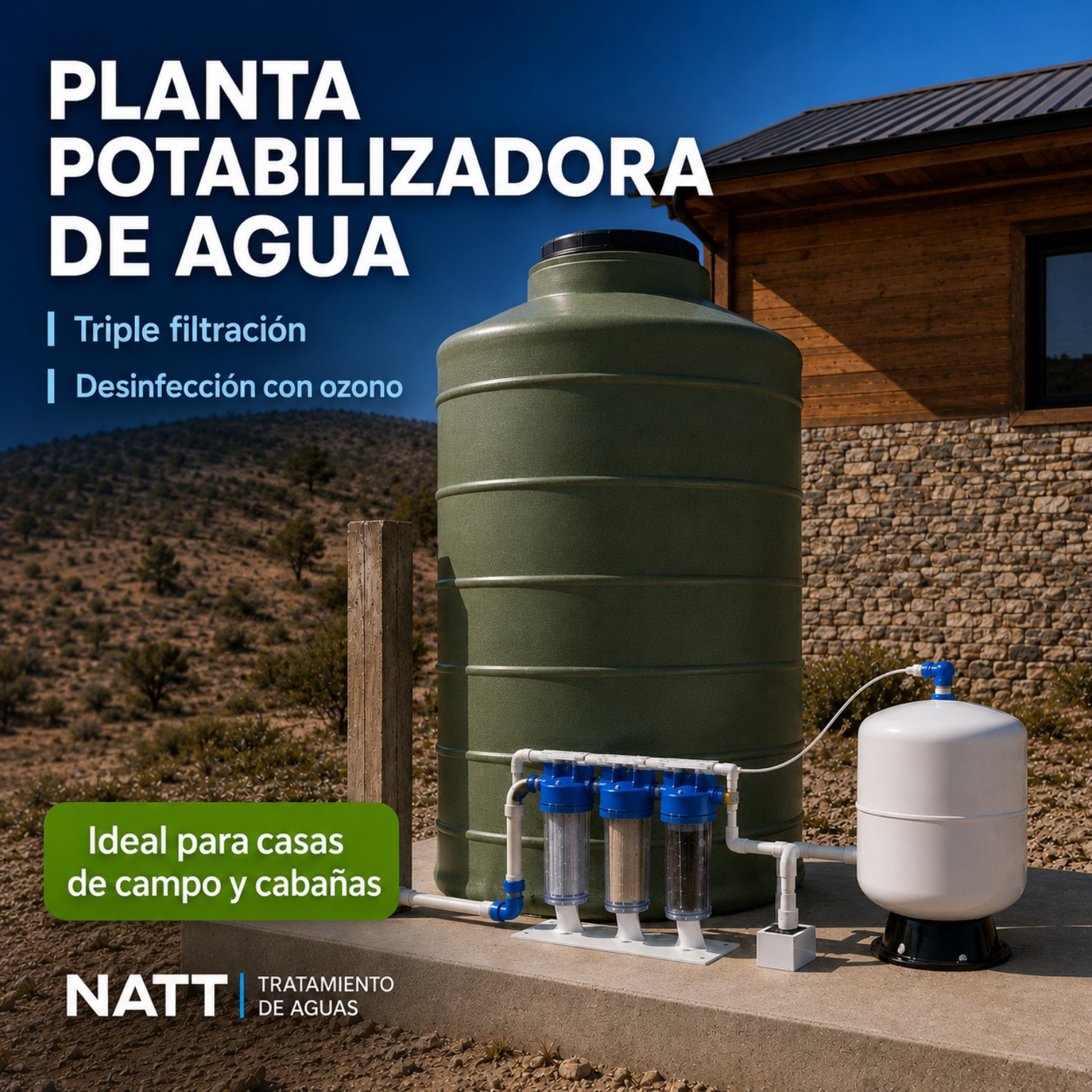 Planta potabilizadora de agua NATT con triple filtración y desinfección mediante ozono